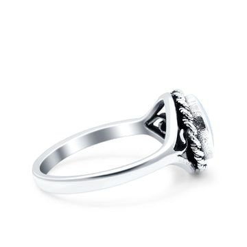 Filigree Petite Dainty Lab Opal Ring Solid Round Oxidized Lab Created White Opal 925 Sterling Silver